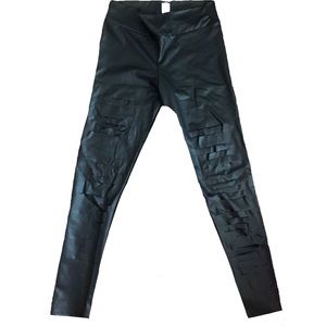 Faux Leather Ripped Leggings | Black
